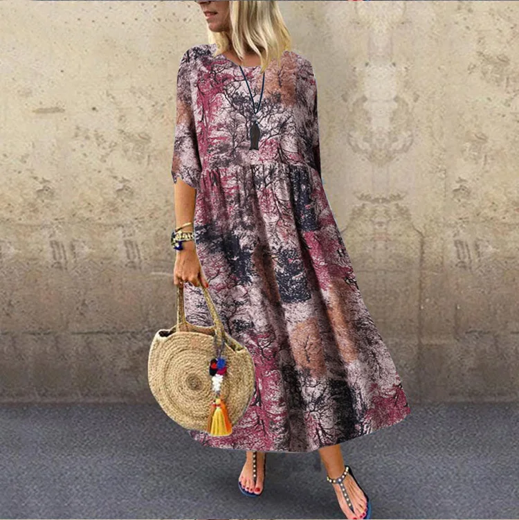 Summer Women's Maxi Dress Half Sleeves O-neck Print Ruffles Dresses Female Fashion Casual Loose Holiday Long Dress Ladies 2025
Summer Women's Maxi Dress Half Sleeves O-neck Print Ruffles Dresses Female Fashion Casual Loose Holiday Long Dress Ladies 2025
