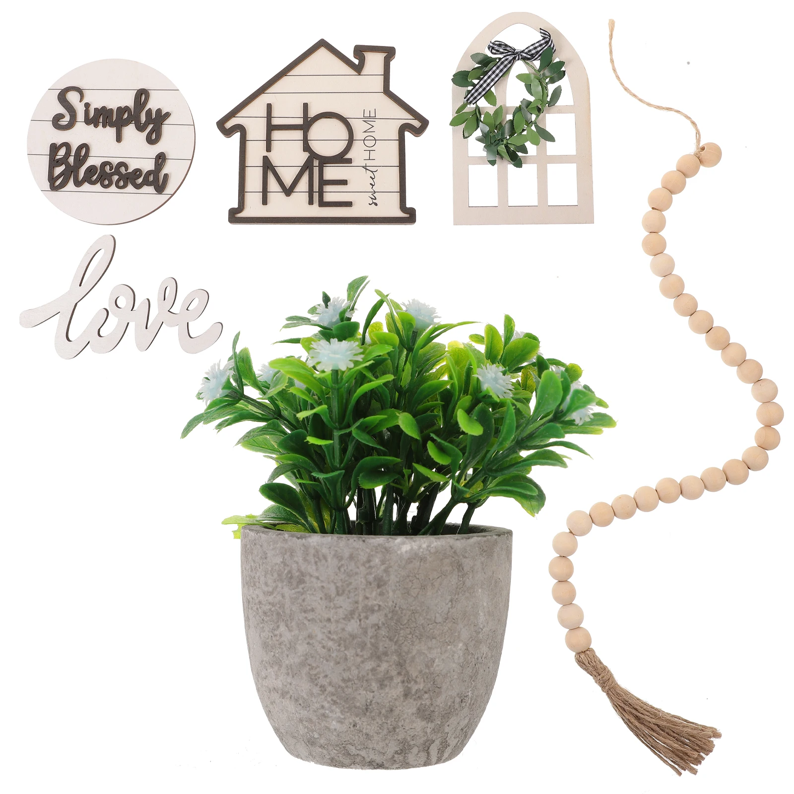 1 set Farmhouse Decor Set Artificial Succulents Wood Sign Bead Wreath Tiered Tray Decor Rustic Adornment Storage
1 set Farmhouse Decor Set Artificial Succulents Wood Sign Bead Wreath Tiered Tray Decor Rustic Adornment Storage