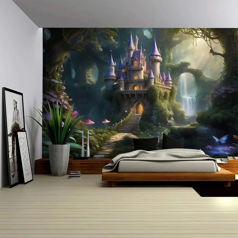 Forest Castle Tapestry psychedelic Scene Wall Hanging Cloth Hippie Bohemian Home Decoration Bedroom Background Poster
Forest Castle Tapestry psychedelic Scene Wall Hanging Cloth Hippie Bohemian Home Decoration Bedroom Background Poster