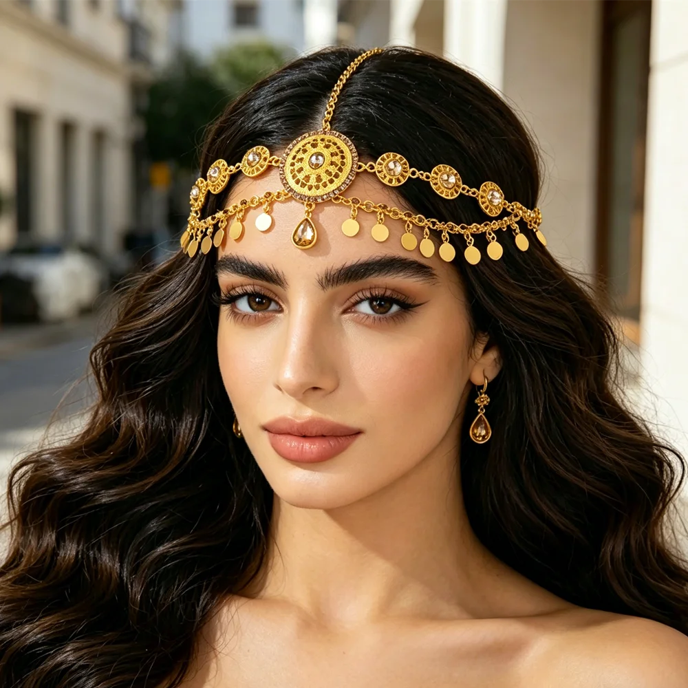 Elegant Gold-Plated Metal Bridal Headpiece with Hollow Pattern round Tassel Party Forehead Accessory
Elegant Gold-Plated Metal Bridal Headpiece with Hollow Pattern round Tassel Party Forehead Accessory