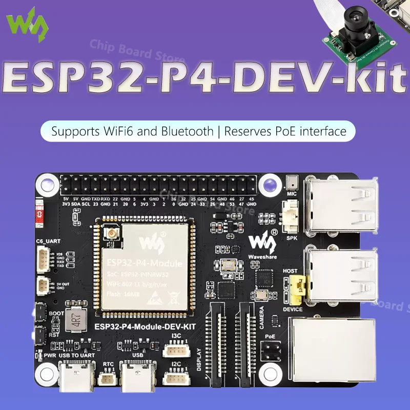 Waveshare ESP32-P4-Module Development Board, ESP32-C6 DSI Screen/Camera/RJ45 100Mbps Network Port
Waveshare ESP32-P4-Module Development Board, ESP32-C6 DSI Screen/Camera/RJ45 100Mbps Network Port