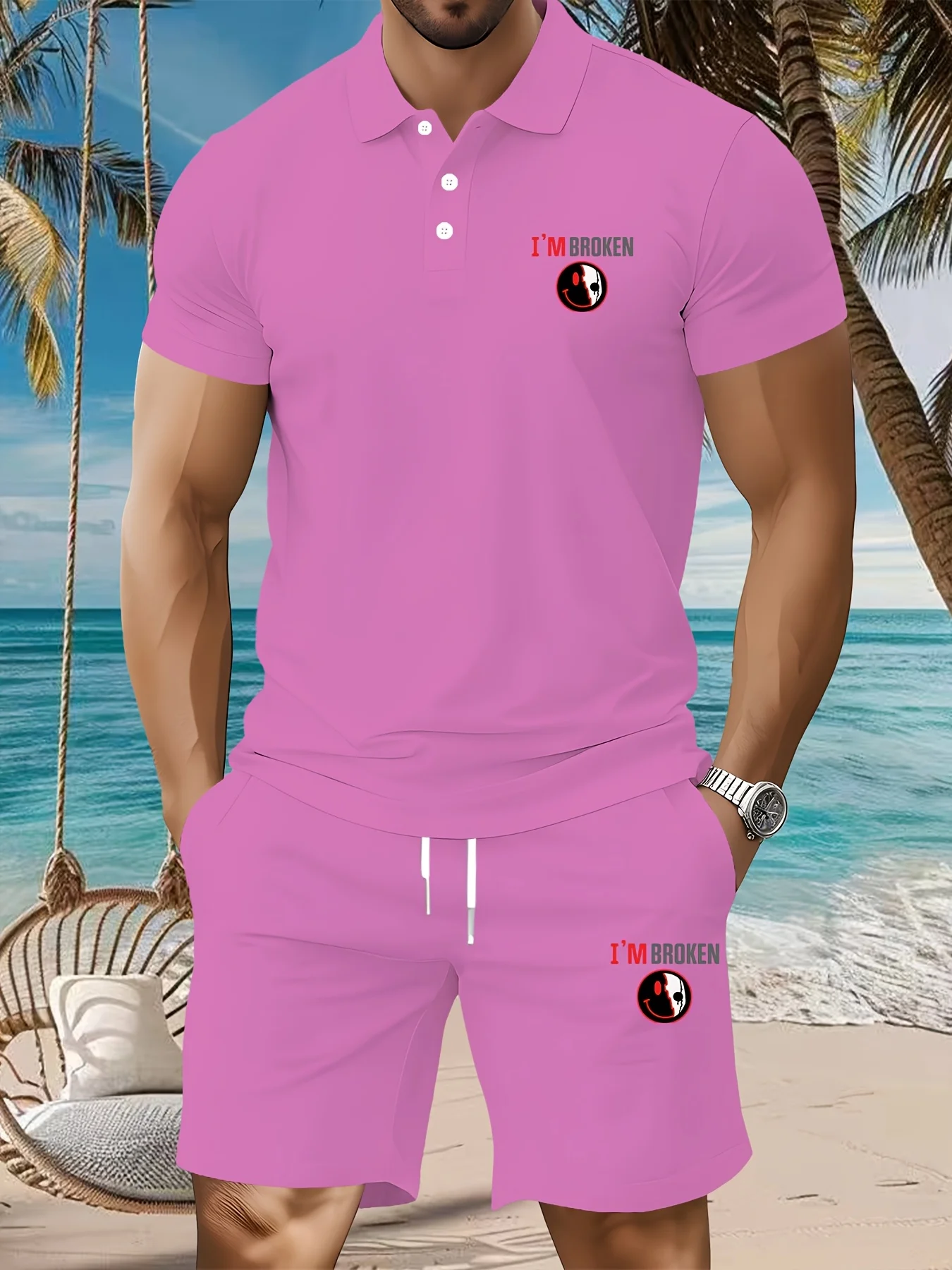 Men's Black I'm Broken Skull Smile Print Polo Shirt and Shorts Two-piece Casual Sportswear Quick Drying Summer Set
Men's Black I'm Broken Skull Smile Print Polo Shirt and Shorts Two-piece Casual Sportswear Quick Drying Summer Set