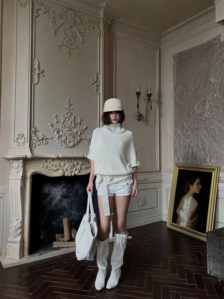 Свитер HYTEMOLY из шерстяной смеси с высоким воротником и поясом, свободного кроя, универсальный, средней длины, вязаный топ для женщин
Свитер HYTEMOLY из шерстяной смеси с высоким воротником и поясом, свободного кроя, универсальный, средней длины, вязаный топ для женщин