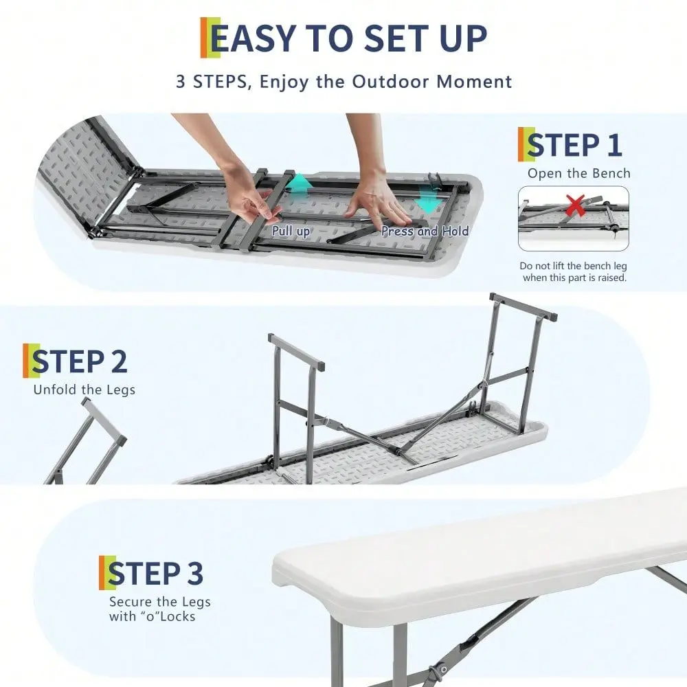 FT Folding Bench Set Of 2, HDPE Portable Outdoor Seating With Metal Frame, Heavy Duty Picnic Camping Bench For Party Garden Pat
FT Folding Bench Set Of 2, HDPE Portable Outdoor Seating With Metal Frame, Heavy Duty Picnic Camping Bench For Party Garden Pat
