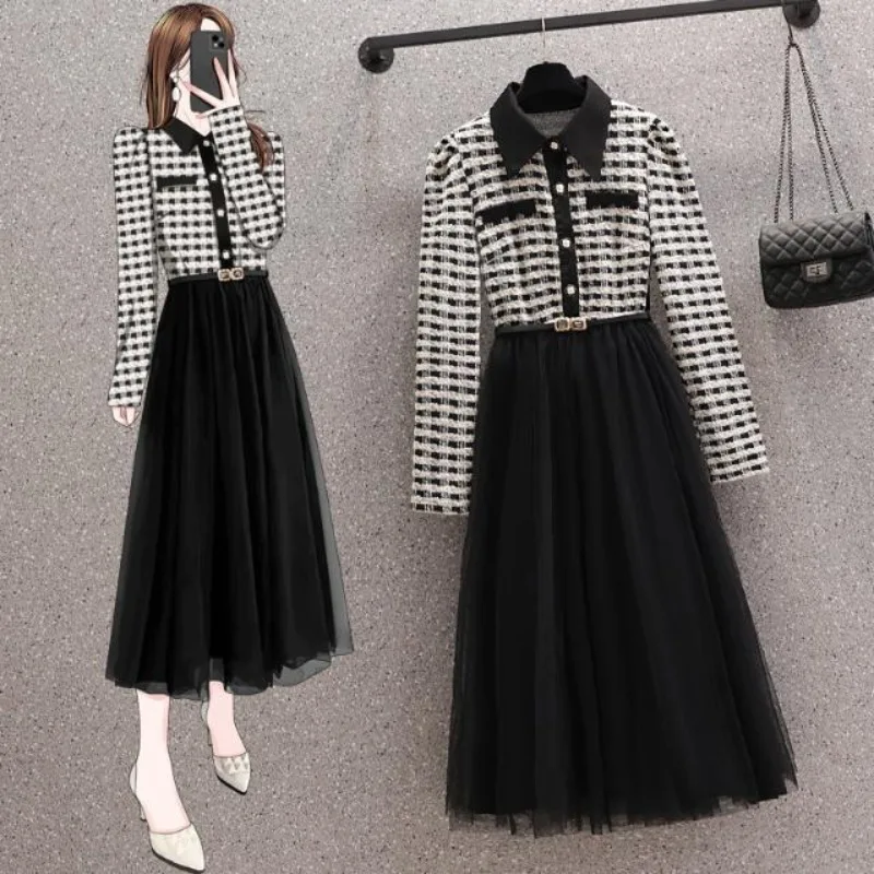Women Spring Autumn Graceful Patchwork Mesh Midi Dress 2025 New Lady Vintage Plaid Polo Collar Dresses Fashion Elegant Clothing
Women Spring Autumn Graceful Patchwork Mesh Midi Dress 2025 New Lady Vintage Plaid Polo Collar Dresses Fashion Elegant Clothing