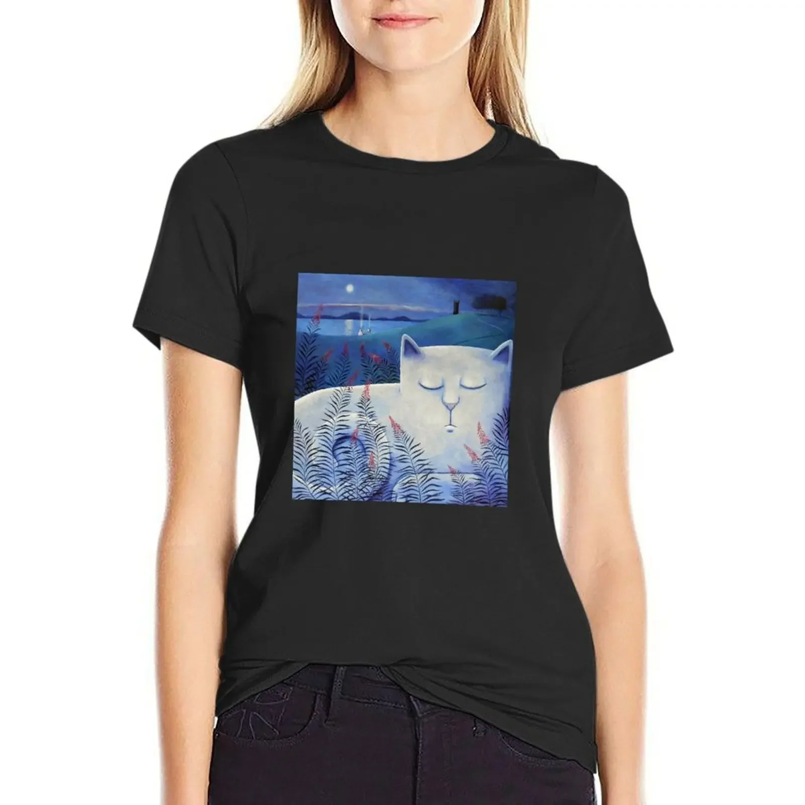 Blind white cat on a moonlit night. T-shirt tops Female clothing white t-shirt dress for Women sexy
Blind white cat on a moonlit night. T-shirt tops Female clothing white t-shirt dress for Women sexy