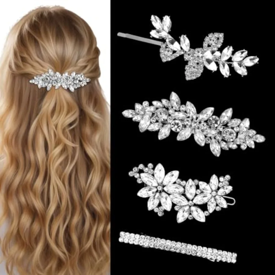 4 Pcs Silver Rhinestone Hair Clips Set Sparkling Crystal Hair Accessories for Women, Wedding, Bride, Bridesmaid Elegant Hairpin
4 Pcs Silver Rhinestone Hair Clips Set Sparkling Crystal Hair Accessories for Women, Wedding, Bride, Bridesmaid Elegant Hairpin
