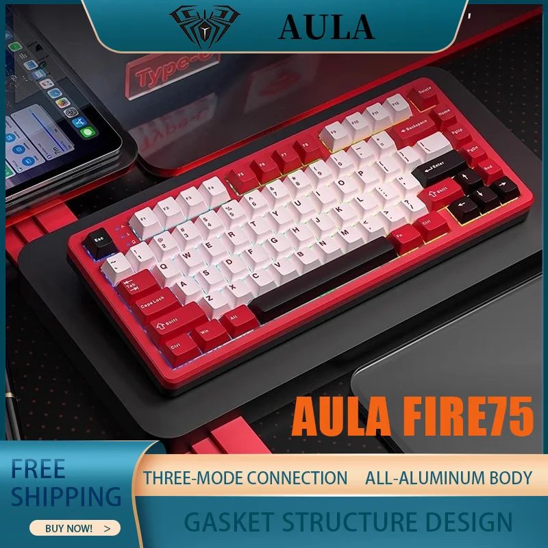 AULA Fire75 All-Aluminum Body Gaming Mechanical Keyboard Three-Mode Connection Full-Key Hot-Swappable Ergonomic Design Gasket
AULA Fire75 All-Aluminum Body Gaming Mechanical Keyboard Three-Mode Connection Full-Key Hot-Swappable Ergonomic Design Gasket