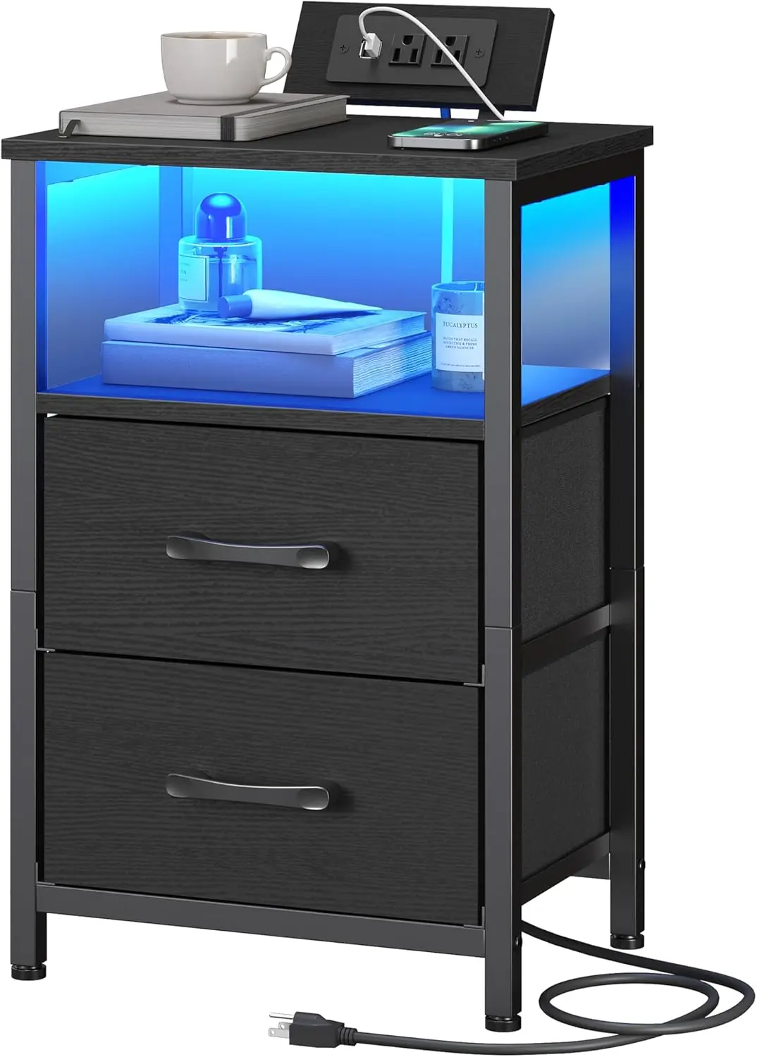 Nightstand with Charging Station, Bedside Table with LED Lights and 2 Fabric Drawers, End Table with 2 AC Outlets and USB Port
Nightstand with Charging Station, Bedside Table with LED Lights and 2 Fabric Drawers, End Table with 2 AC Outlets and USB Port