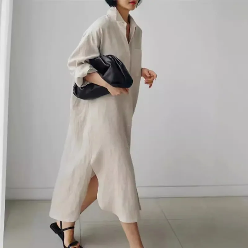 Elegant Women Shirts Dress Spring Fashion V-neck Long Sleeve Cotton Linen Maxi Dresses Ladies Casual Holiday Vestidos
Elegant Women Shirts Dress Spring Fashion V-neck Long Sleeve Cotton Linen Maxi Dresses Ladies Casual Holiday Vestidos