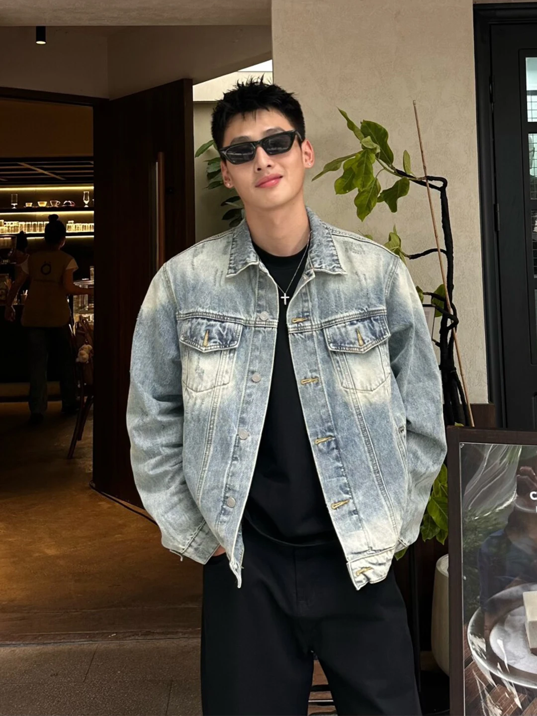 Waed Vintage Blue Denim Jaet Men's American High Street Workwear Jaet Cleanfit Collar Jeans Coat Trendy Long Sve
Waed Vintage Blue Denim Jaet Men's American High Street Workwear Jaet Cleanfit Collar Jeans Coat Trendy Long Sve