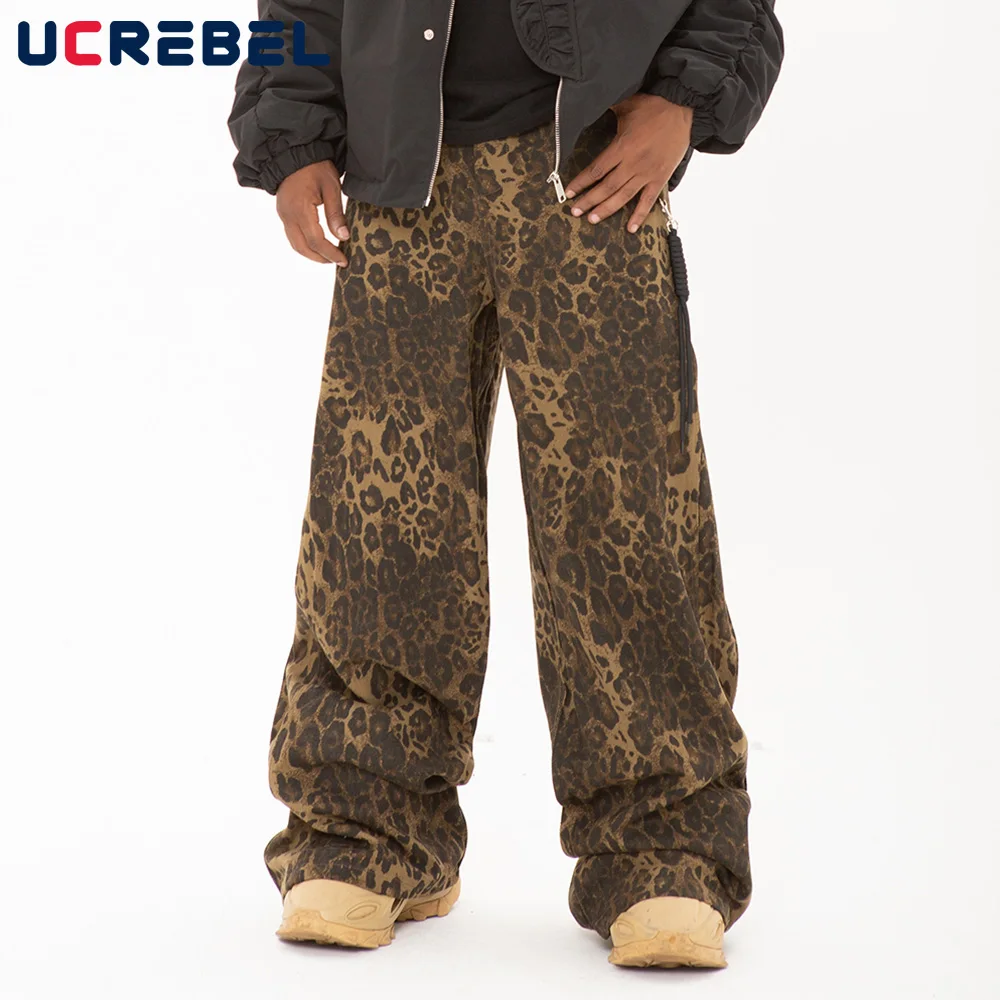 Leopard Wide Leg Pants Mens Spliced Streetwear Ribbon Decoration Loose Baggy Trousers Cotton Men
Leopard Wide Leg Pants Mens Spliced Streetwear Ribbon Decoration Loose Baggy Trousers Cotton Men