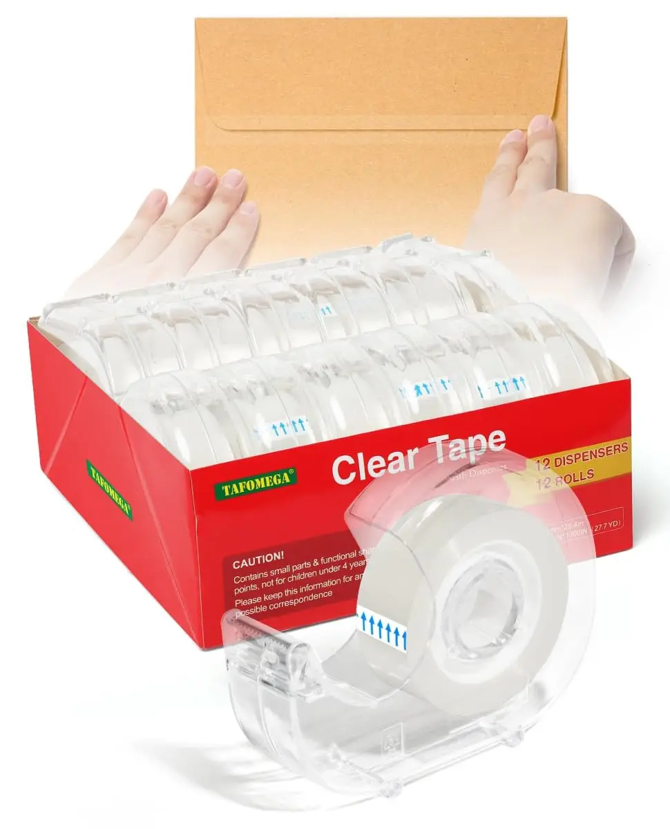 Transparent Tape Rolls with Dispensers, 12 Pack Bulk Clear Tape for Office and School
Transparent Tape Rolls with Dispensers, 12 Pack Bulk Clear Tape for Office and School