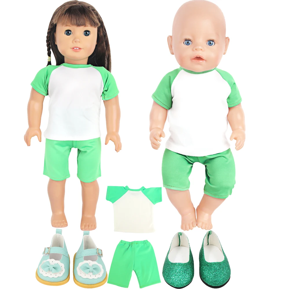 43cm Baby New Born Doll Two-tone Green+White T-shirt+Shorts Clothes+2 Shoes Suit Outfit For 18-inch American&OG,DIY Girl Doll
43cm Baby New Born Doll Two-tone Green+White T-shirt+Shorts Clothes+2 Shoes Suit Outfit For 18-inch American&OG,DIY Girl Doll