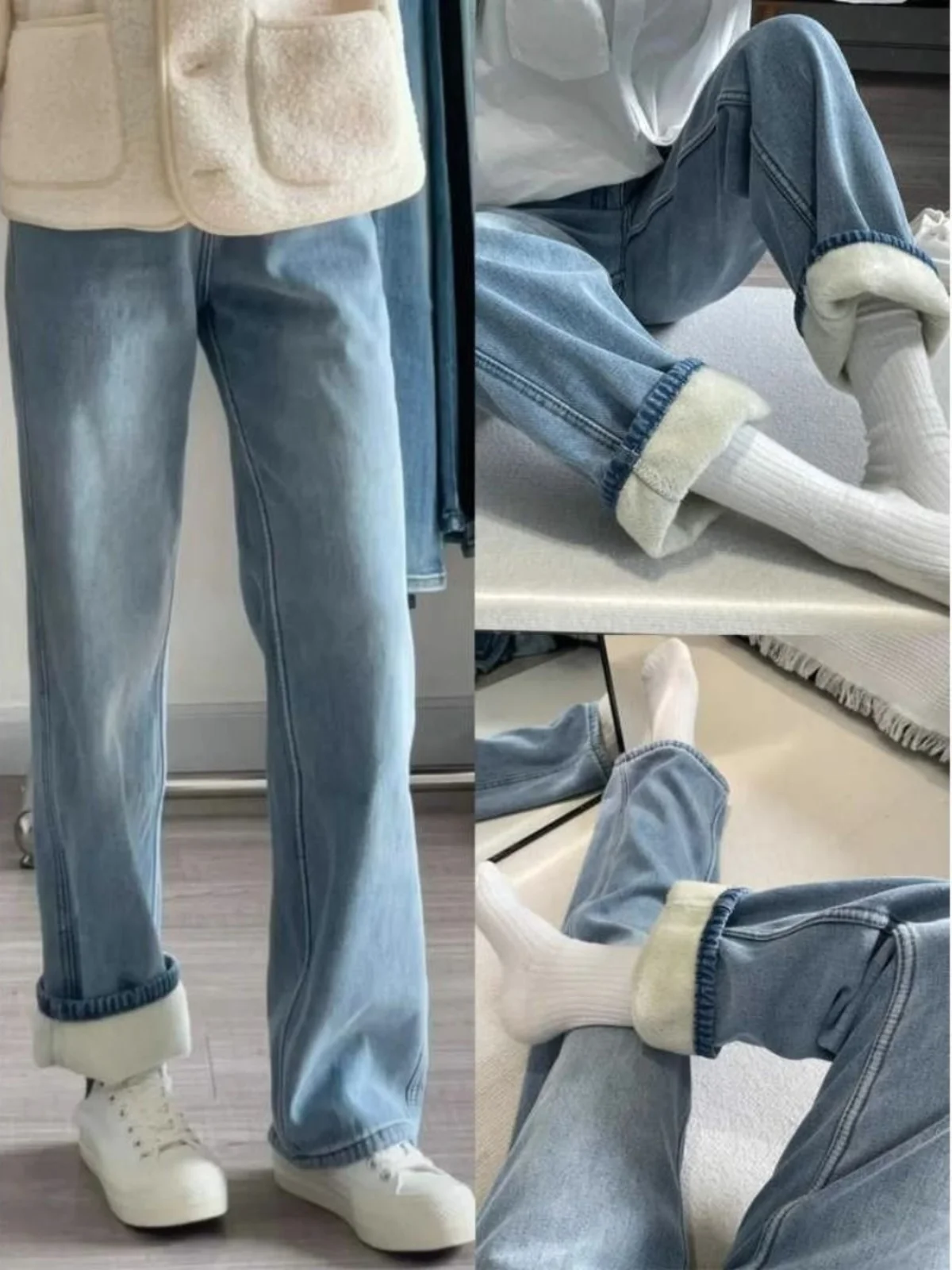 Slim Fit Straight Leg Denim Jeans Women's Spring Autumn Thickened Fleece High Waist Slimming Wide Leg Pants Light Blue
Slim Fit Straight Leg Denim Jeans Women's Spring Autumn Thickened Fleece High Waist Slimming Wide Leg Pants Light Blue