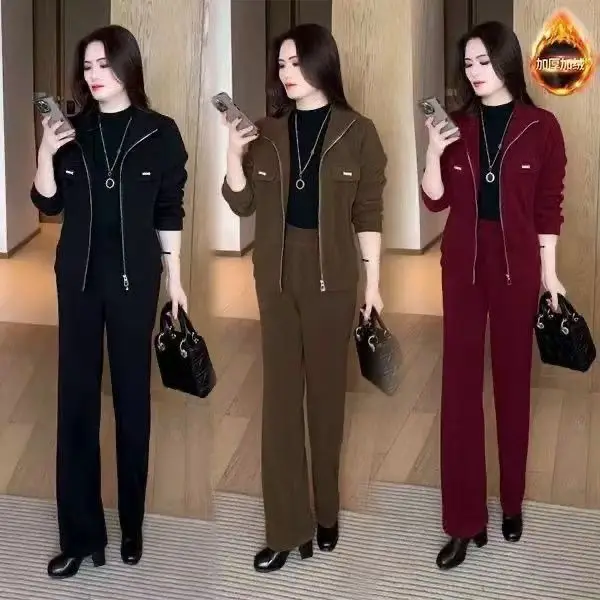 Spring Autumn Fashion Casual Thickened Fleece Loose Slimming Two-Piece Women's Set Long Sleeve Zipper Stand Collar Sportswear
Spring Autumn Fashion Casual Thickened Fleece Loose Slimming Two-Piece Women's Set Long Sleeve Zipper Stand Collar Sportswear