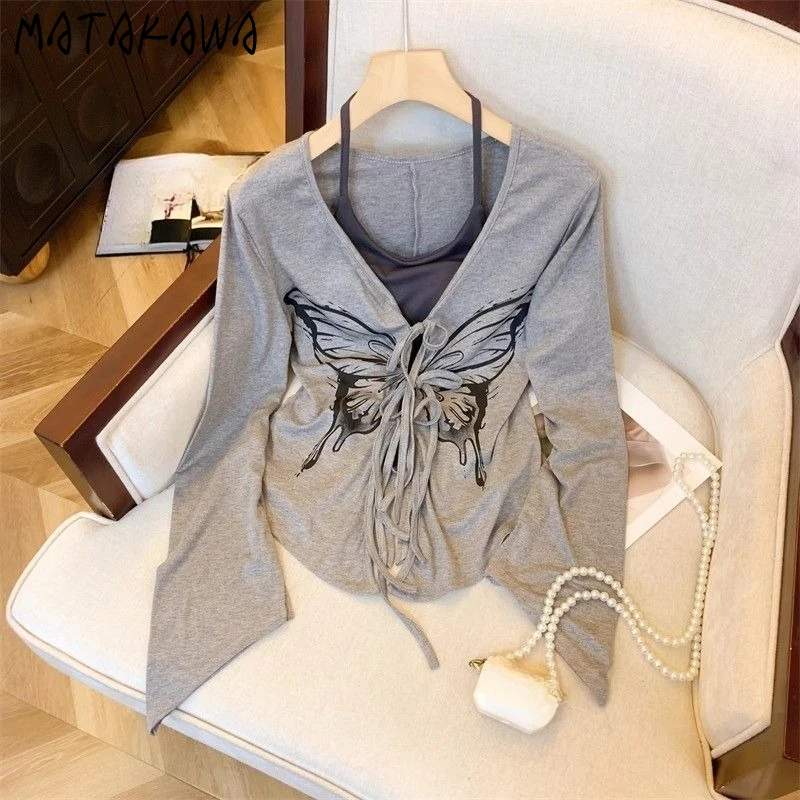 Matakawa T Shirt for Women Spring Autumn Y2k Clothes Print Butterfly Ropa De Mujer Halter Korean Fashion Fake 2 Pieces Tees
Matakawa T Shirt for Women Spring Autumn Y2k Clothes Print Butterfly Ropa De Mujer Halter Korean Fashion Fake 2 Pieces Tees