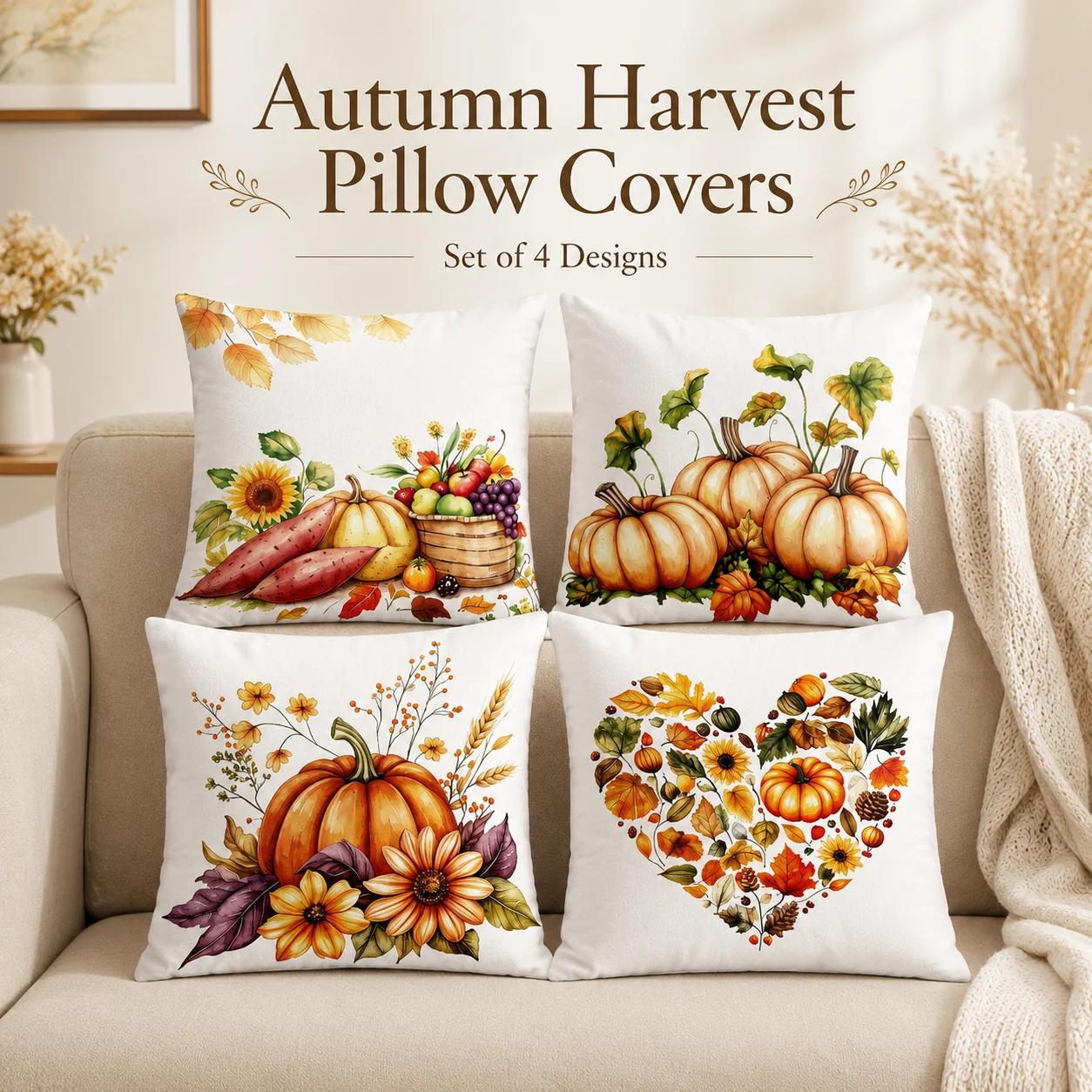 4 Pcs Fall Season Pillow Covers 2D Flat Printed Peach Skin Coussin Room Decor Artistic Pumpkin Cushion Case For Home Sofa Set
4 Pcs Fall Season Pillow Covers 2D Flat Printed Peach Skin Coussin Room Decor Artistic Pumpkin Cushion Case For Home Sofa Set