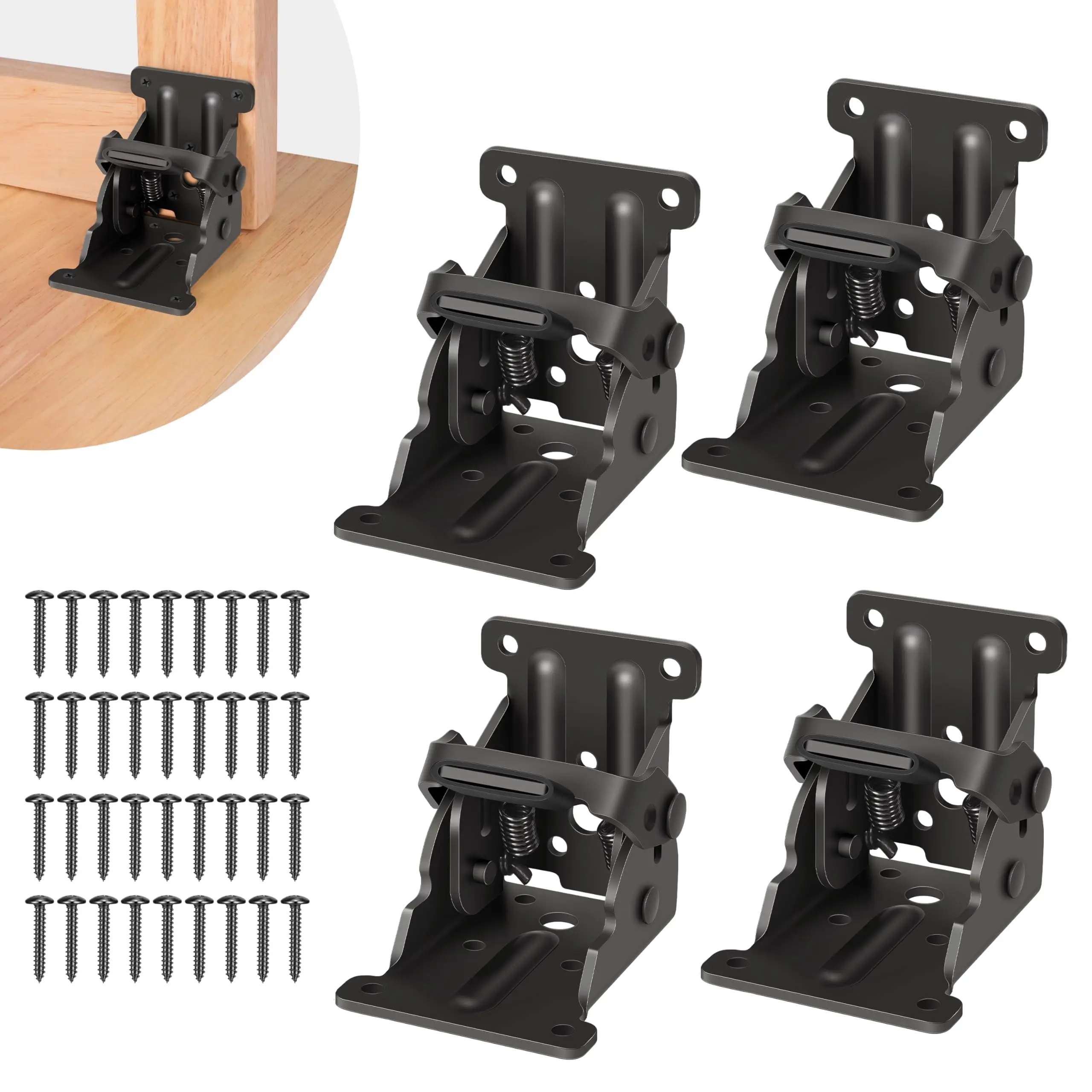 Four-piece black self-locking folding bracket with 4 hinges and 40 screws for table legs and bed legs folding support
Four-piece black self-locking folding bracket with 4 hinges and 40 screws for table legs and bed legs folding support