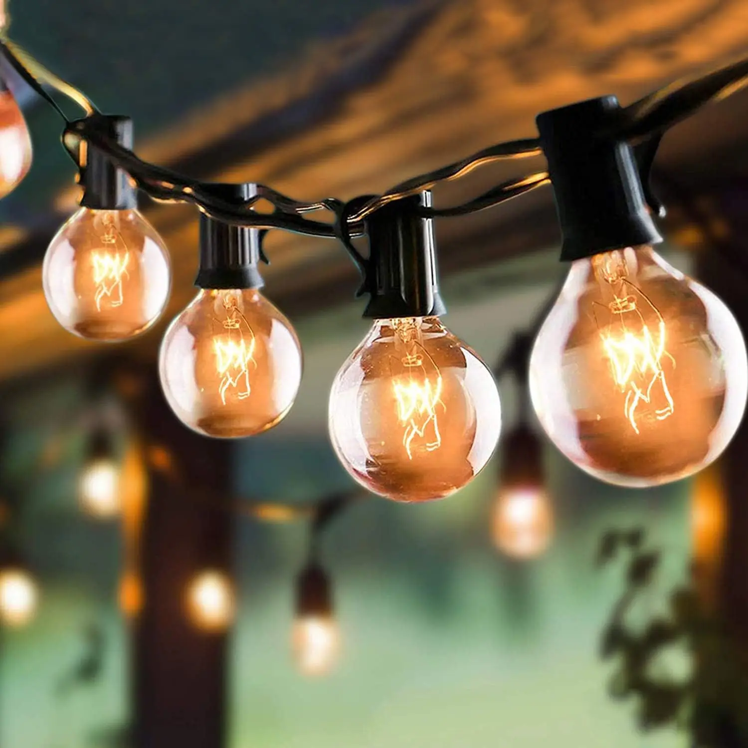 100Ft Patio String Lights Waterproof G40 with 105 Clear Edison Bulbs, E12 Base, Black Wire
100Ft Patio String Lights Waterproof G40 with 105 Clear Edison Bulbs, E12 Base, Black Wire