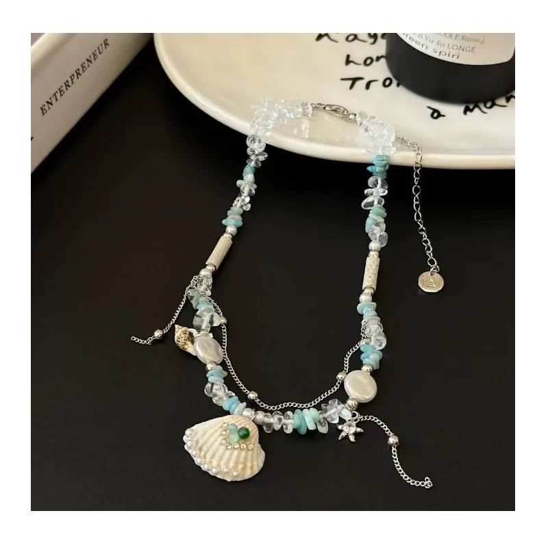 Summer Blue Shell Sea Crystal Star Beaded Necklace Female Niche Design Fresh Seaside Vacation Gradual Change Collarbone Chain
Summer Blue Shell Sea Crystal Star Beaded Necklace Female Niche Design Fresh Seaside Vacation Gradual Change Collarbone Chain