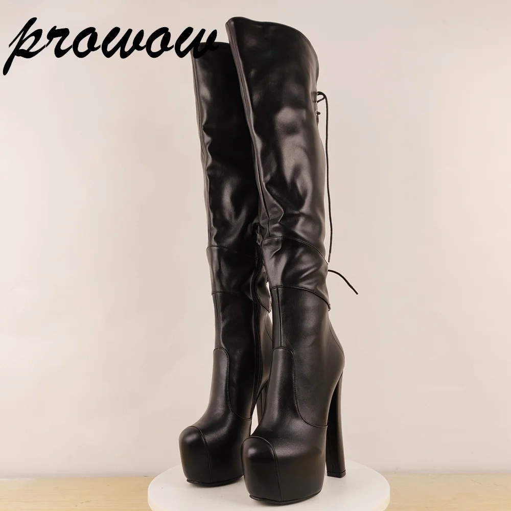 Prowow/женские зимние сапоги до колена на платформе, элегантные черные банкетные туфли на массивном каблуке с круглым носком и шнуровкой
Prowow/женские зимние сапоги до колена на платформе, элегантные черные банкетные туфли на массивном каблуке с круглым носком и шнуровкой