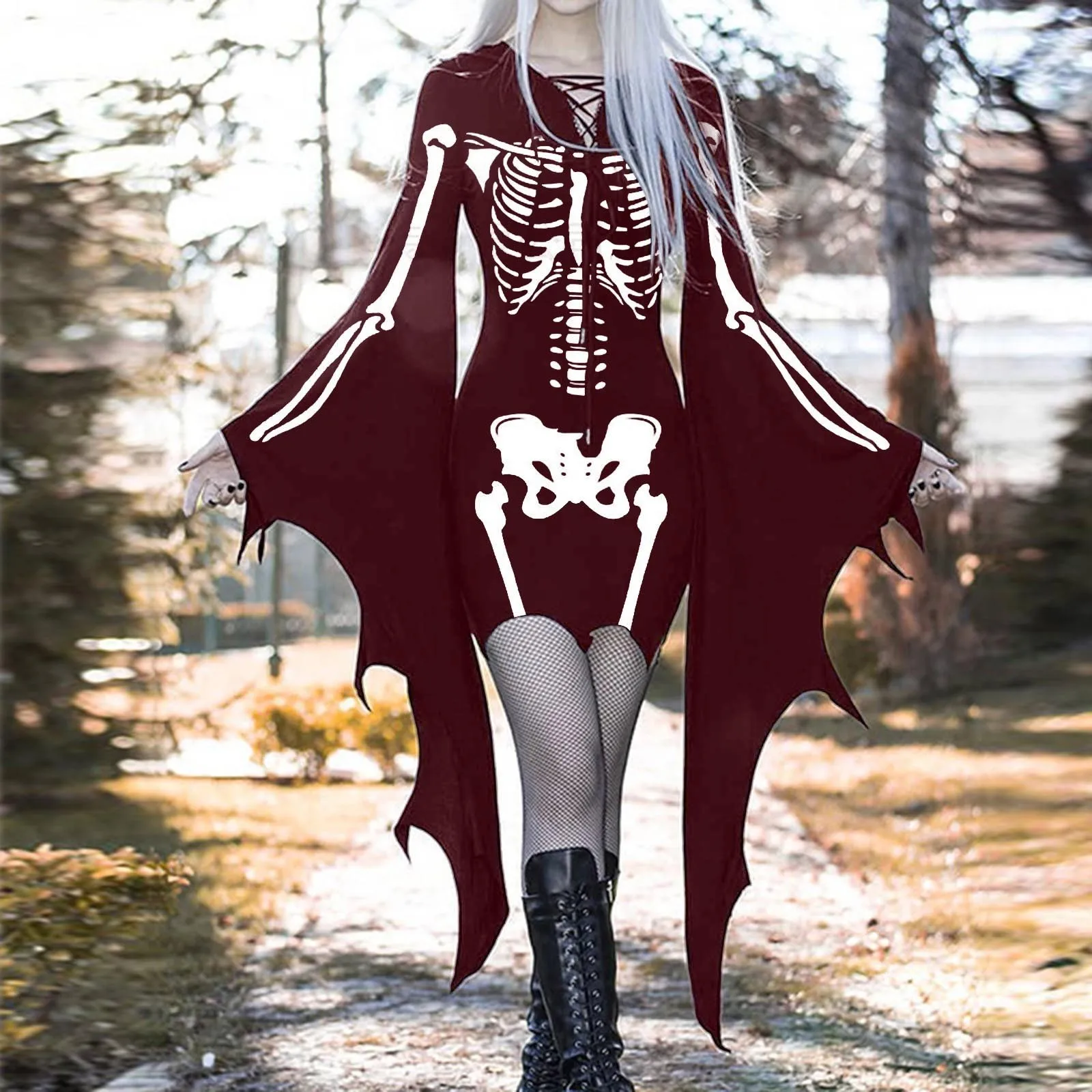 Gothic Dress For Women Flare Sleeve Skeleton Print Dress Lace Up V-Neck Plus Size Dress Halloween Costumes Carnival Party
Gothic Dress For Women Flare Sleeve Skeleton Print Dress Lace Up V-Neck Plus Size Dress Halloween Costumes Carnival Party