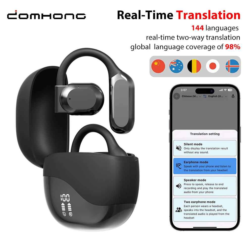 Smart Bluetooth Translation Headset 144 Languages 99% High Accuracy Real Time Translator Wireless Headphones LED Digital Display
Smart Bluetooth Translation Headset 144 Languages 99% High Accuracy Real Time Translator Wireless Headphones LED Digital Display