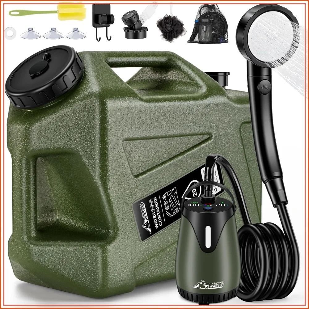 Portable Camping Shower with 5-Gallon Water Jug, 6000mAh Rechargeable, IPX8 Waterproof Pump, 5-Mode Shower Head for Hiking, Beach
Portable Camping Shower with 5-Gallon Water Jug, 6000mAh Rechargeable, IPX8 Waterproof Pump, 5-Mode Shower Head for Hiking, Beach