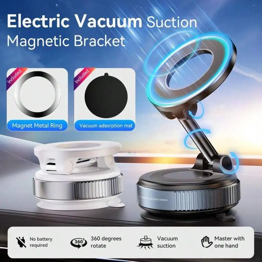 Electric Vacuum Suction Magnetic Car Phone Holder 360° Rotatable No Battery Required
Electric Vacuum Suction Magnetic Car Phone Holder 360° Rotatable No Battery Required