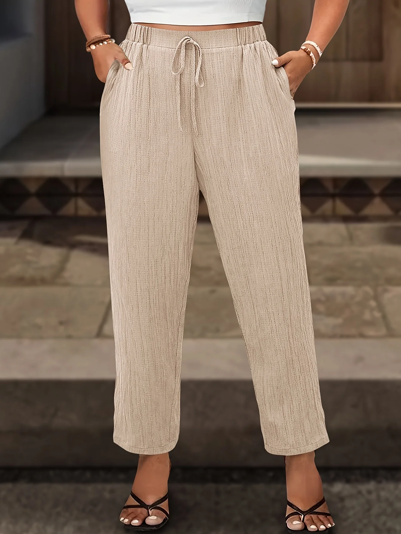 Summer New Style European and American Cross-Border Trade Trousers with Pockets, High-Waisted Elastic Pants for Women, Suitable
Summer New Style European and American Cross-Border Trade Trousers with Pockets, High-Waisted Elastic Pants for Women, Suitable