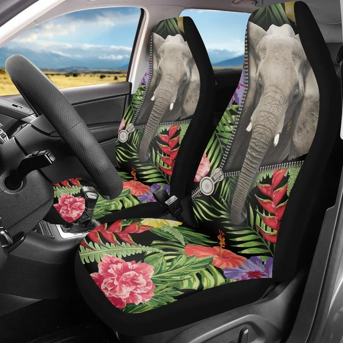 INSTANTARTS Tropical Flower Leaves and Elephant Zipper Design Heavy-Duty Nonslip Auto Interior Seat Covers Front Seat Protector
INSTANTARTS Tropical Flower Leaves and Elephant Zipper Design Heavy-Duty Nonslip Auto Interior Seat Covers Front Seat Protector