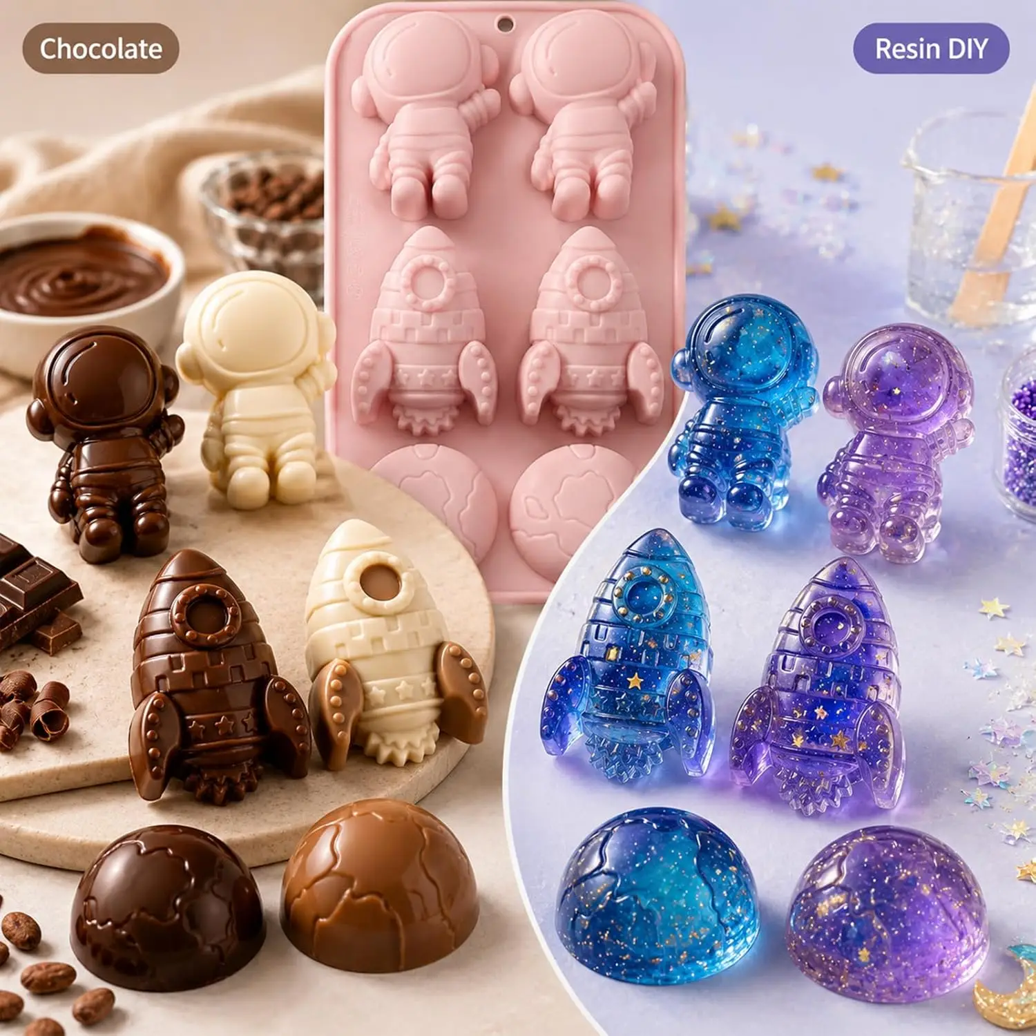 Space Themed Silicone Cake Molds 6 Cavity 3D Astronaut Rocket Earth Mould Tray DIY Baking Decorating Tools for Chocolate Candy
Space Themed Silicone Cake Molds 6 Cavity 3D Astronaut Rocket Earth Mould Tray DIY Baking Decorating Tools for Chocolate Candy