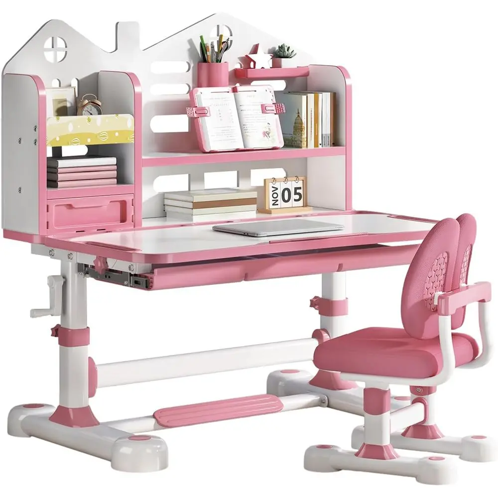 Height-Adjustable Ergonomic Desk Set for Kids, 50° Tilt, Storage Drawer, Bookstand, Ages 3-12, Pink
Height-Adjustable Ergonomic Desk Set for Kids, 50° Tilt, Storage Drawer, Bookstand, Ages 3-12, Pink