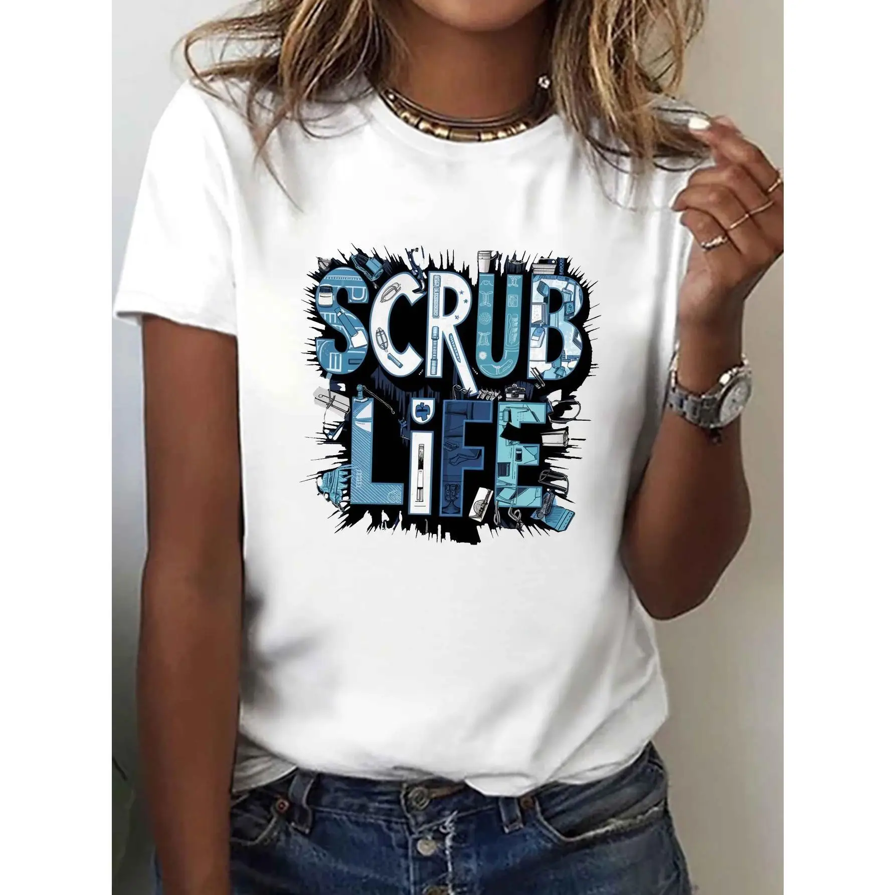 Women'S "SCRUB LIFE" Graphic T-Shirt - Casual Green Crew Neck Short Sleeve Top With & Beauty Illustrations, Perfect For Spring
Women'S "SCRUB LIFE" Graphic T-Shirt - Casual Green Crew Neck Short Sleeve Top With & Beauty Illustrations, Perfect For Spring
