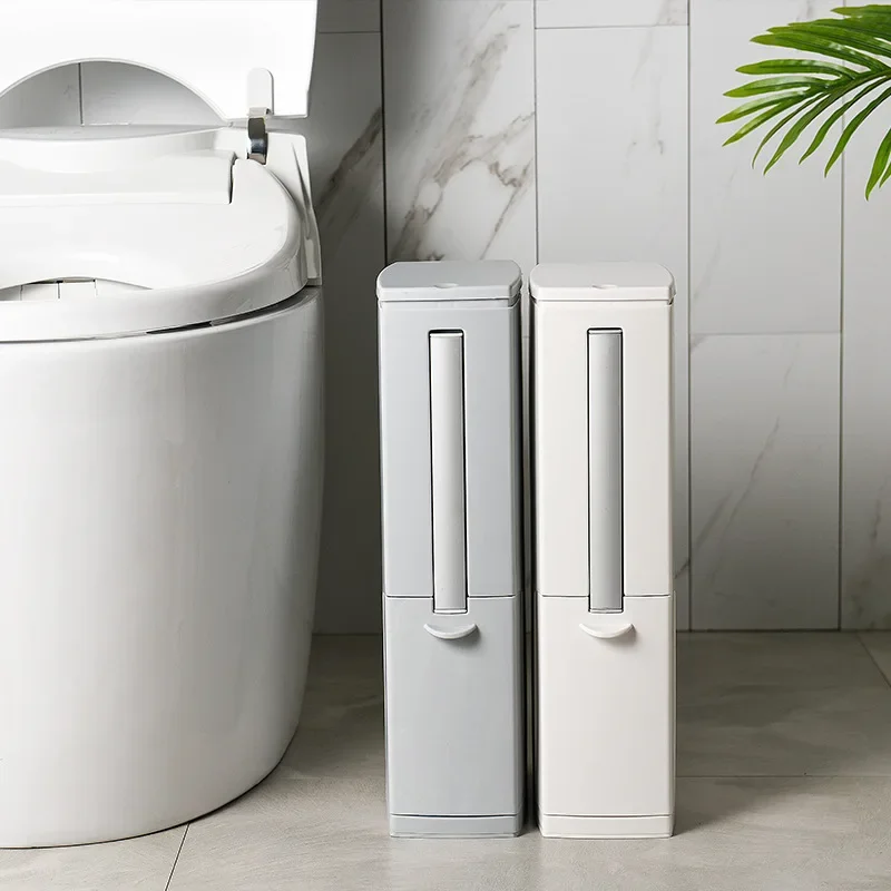 Slim Plastic Trash Can with Toilet Brush Holder for RV, Garbage Can with Top Lid, Press Modern Waste Can for Bathroom
Slim Plastic Trash Can with Toilet Brush Holder for RV, Garbage Can with Top Lid, Press Modern Waste Can for Bathroom