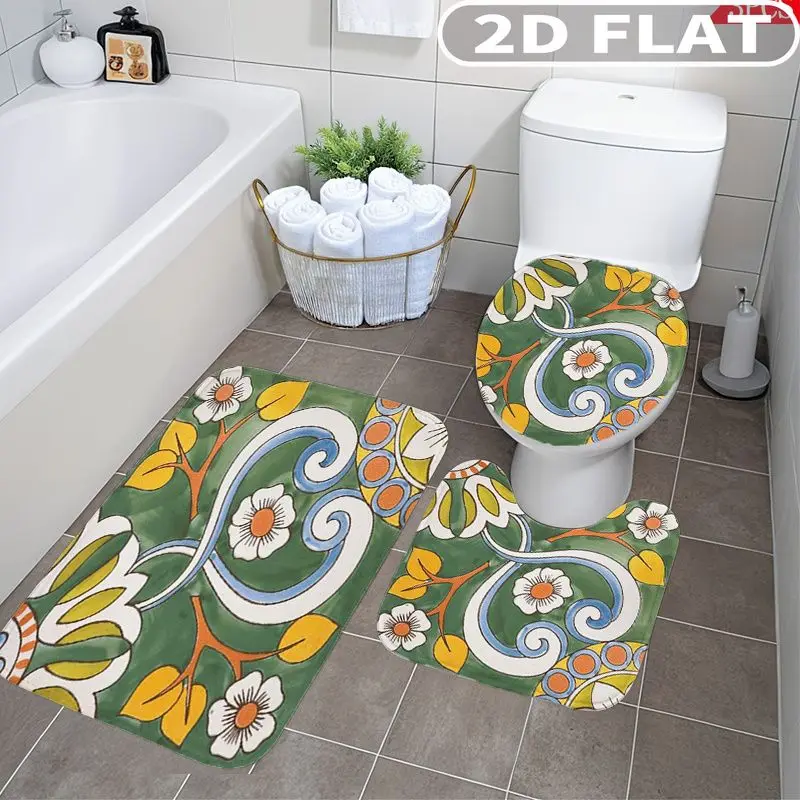 3pcs Bathroom Rug Set Floral Swirls Leaves And Daisies Pattern Non-Slip Includes Bath Rug Contour Mat and Toilet Lid Cover Mat
3pcs Bathroom Rug Set Floral Swirls Leaves And Daisies Pattern Non-Slip Includes Bath Rug Contour Mat and Toilet Lid Cover Mat
