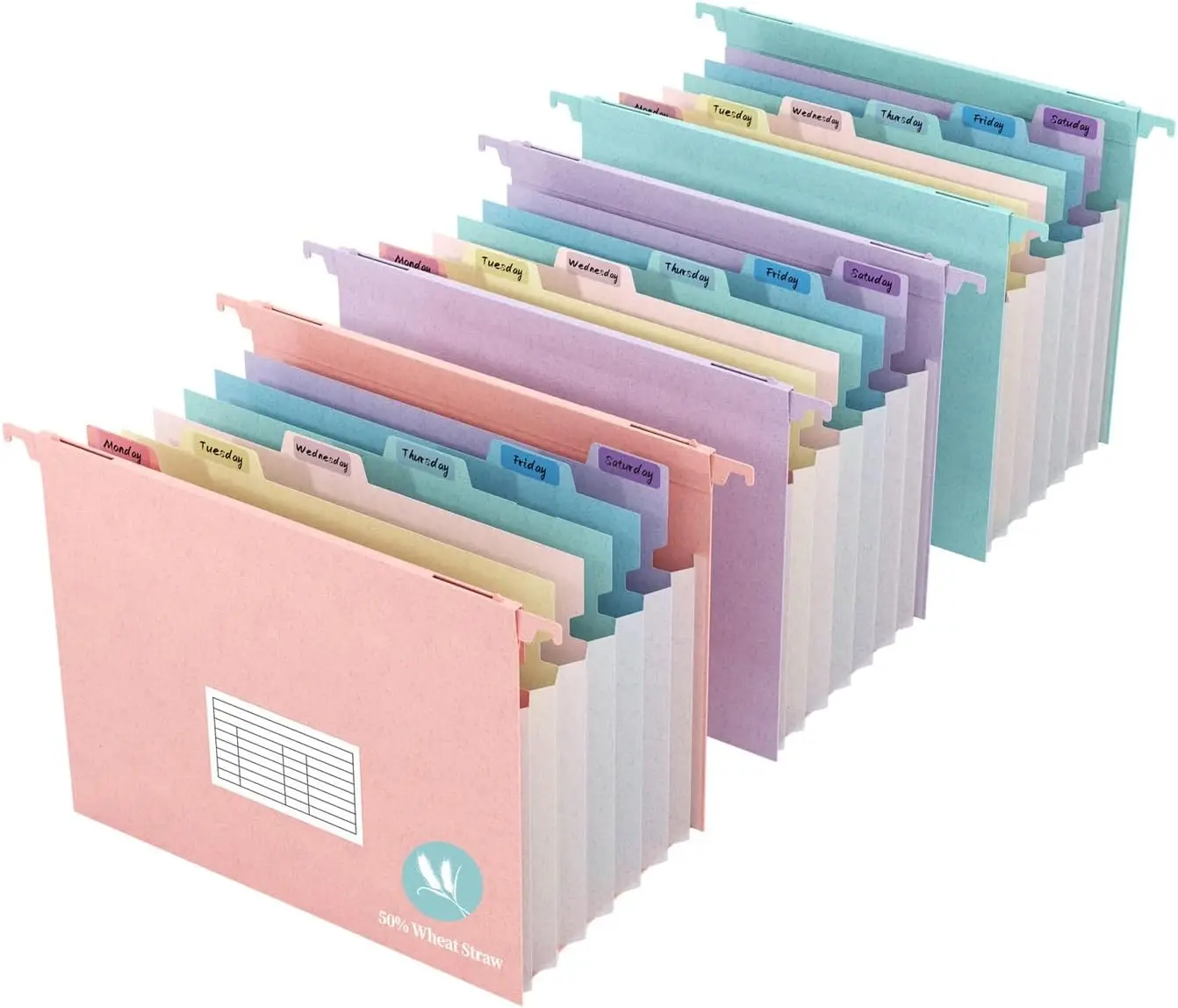 Expandable Hanging File Folders with 7 Pockets, Multi-Color Tabs, Letter Size, Eco-Friendly Wheat Straw Material
Expandable Hanging File Folders with 7 Pockets, Multi-Color Tabs, Letter Size, Eco-Friendly Wheat Straw Material