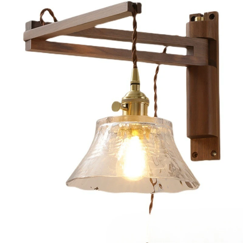 Japanese folding retro living room dining bedroom walnut ash wood wire-free plug glass wall lamp
Japanese folding retro living room dining bedroom walnut ash wood wire-free plug glass wall lamp