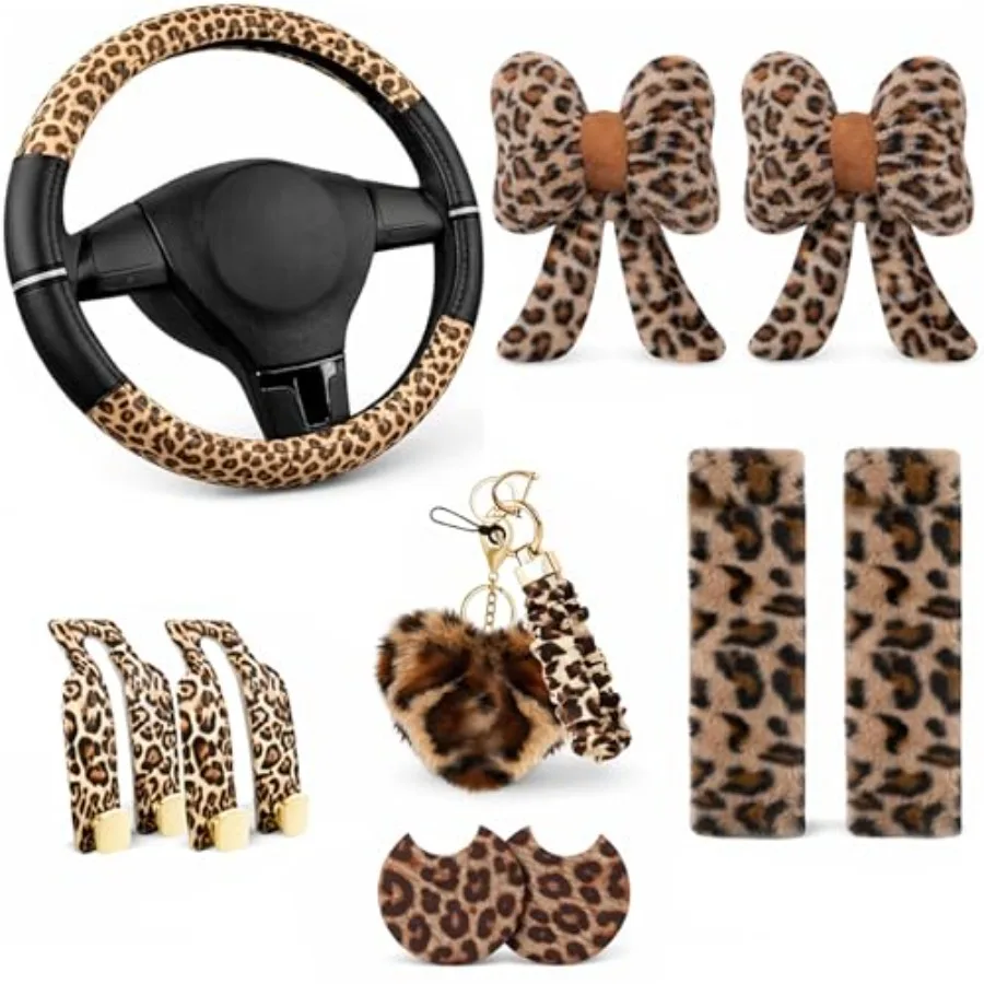 10PCS Leopard Print Car Accessories for Women, Cute Cheetah Print Set with Steering Wheel Cover, Seat Belt Pads, Headrest Bows,
10PCS Leopard Print Car Accessories for Women, Cute Cheetah Print Set with Steering Wheel Cover, Seat Belt Pads, Headrest Bows,