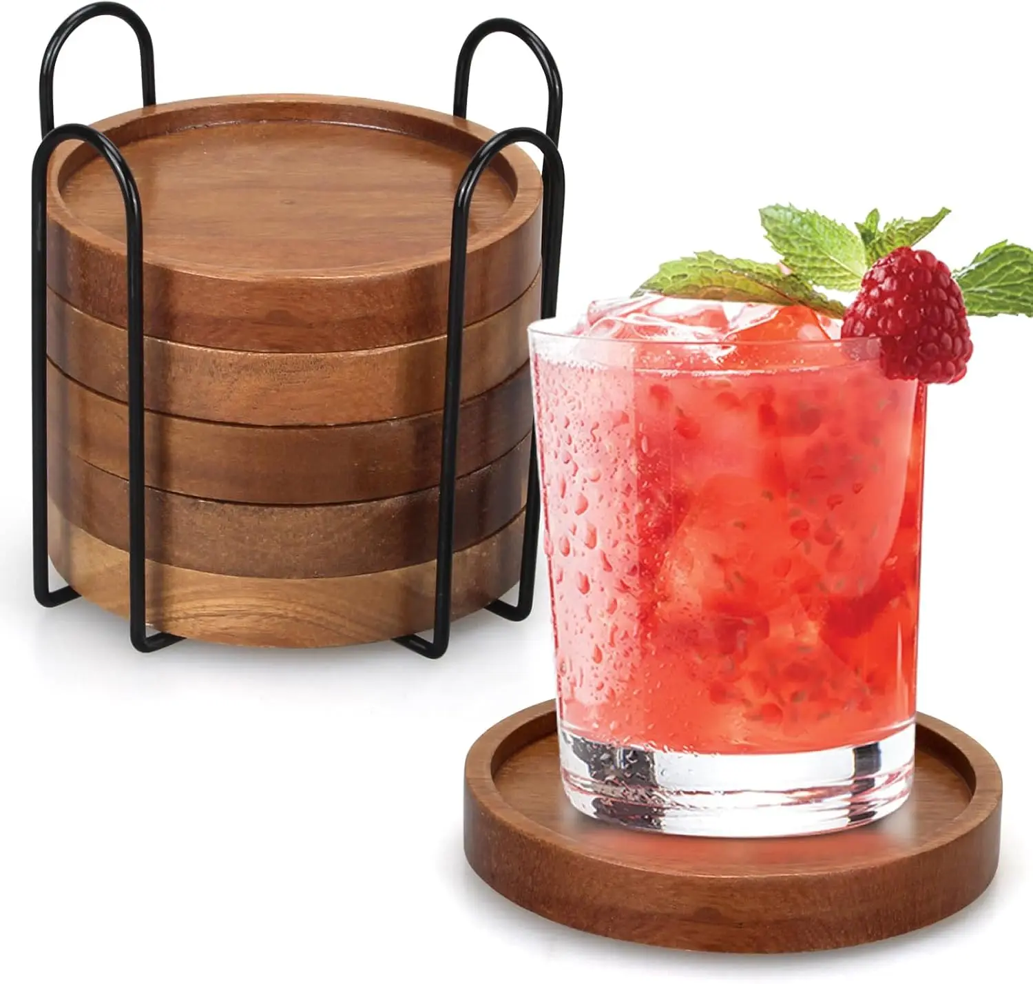 Acacia Wood Coasters with Holder for Coffee Table Decor, Absorbent Round Cup Coasters for Home Dining Kitchen
Acacia Wood Coasters with Holder for Coffee Table Decor, Absorbent Round Cup Coasters for Home Dining Kitchen