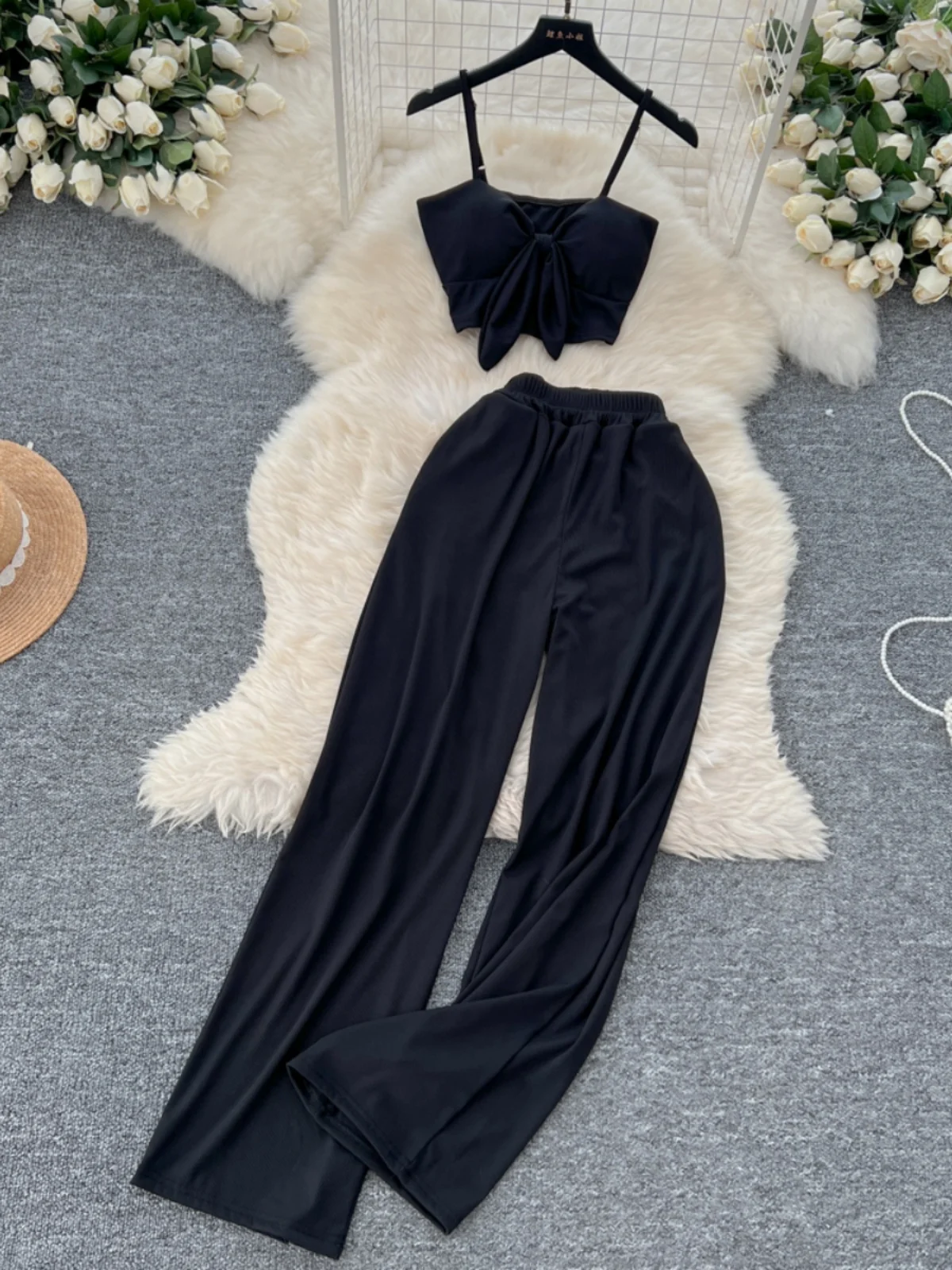 Women's Sexy Knot Waist Vest High Waist Slim Wide Leg Pants Two Piece Set Casual Faionable Comfortable Autumn Wear
Women's Sexy Knot Waist Vest High Waist Slim Wide Leg Pants Two Piece Set Casual Faionable Comfortable Autumn Wear