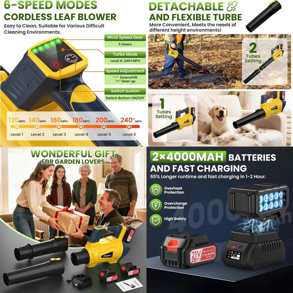 8000mAh Dual Battery 6-Speed Cordless Leaf Blower for Lawn Care, Patio Cleaning, and Dust Removal
8000mAh Dual Battery 6-Speed Cordless Leaf Blower for Lawn Care, Patio Cleaning, and Dust Removal