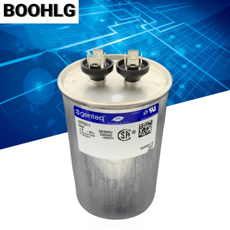 1PCS genteq/capcom 97F5211 50uF 440VAC Start-up and run capacitor 
1PCS genteq/capcom 97F5211 50uF 440VAC Start-up and run capacitor