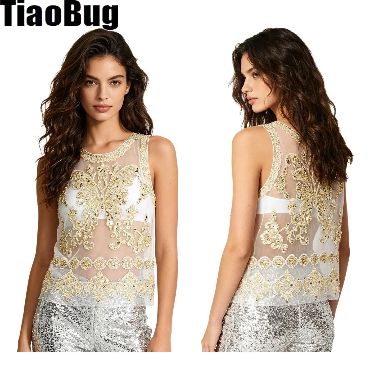 Women Vintage Cover-up Top Sheer Mesh Tank Top with Exquisite Embroidery And Sequin Details Crew Neck Sleeveless Pullover Shirt
Women Vintage Cover-up Top Sheer Mesh Tank Top with Exquisite Embroidery And Sequin Details Crew Neck Sleeveless Pullover Shirt