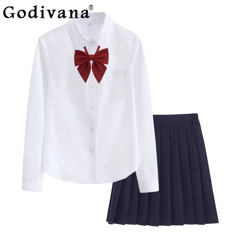 Simple Japanese White Loose Long Sleeve Sweet College Jk Shirt Girls High Waist Versatile A-line Age-reducing Pleated Skirt Sets
Simple Japanese White Loose Long Sleeve Sweet College Jk Shirt Girls High Waist Versatile A-line Age-reducing Pleated Skirt Sets