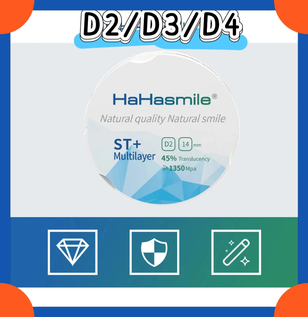HaHasmile D2 D3 D4 ST + ML 95 мм многослойный циркониевый блок Материал для стоматологической лаборатории Диск с высокой износостойкостью
HaHasmile D2 D3 D4 ST + ML 95 мм многослойный циркониевый блок Материал для стоматологической лаборатории Диск с высокой износостойкостью