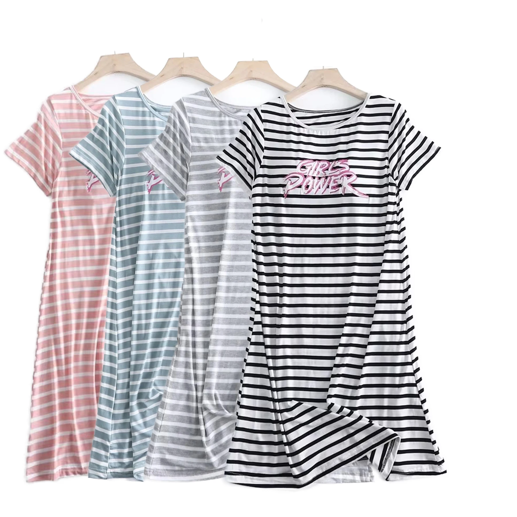 Casual Fashion Striped Nightgowns For Women Short Sleeve Modal Cotton Summer Night Wear Dress Loose Chest Pad Ladie Nightshirt
Casual Fashion Striped Nightgowns For Women Short Sleeve Modal Cotton Summer Night Wear Dress Loose Chest Pad Ladie Nightshirt