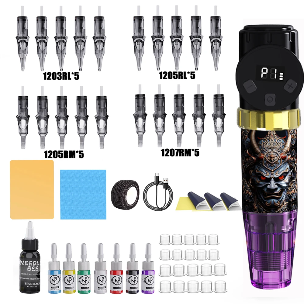 Demon Pattern Wireless Tattoo Pen with LED Screen, 20 Cartridge Needles, Tattoo Inks & Full Kit for Beginners Pro Artists
Demon Pattern Wireless Tattoo Pen with LED Screen, 20 Cartridge Needles, Tattoo Inks & Full Kit for Beginners Pro Artists