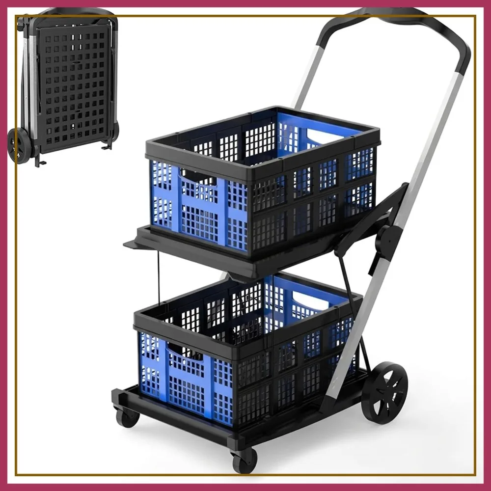 2-Tier Collapsible Shopping Cart with Wheels, Foldable Trolley for Groceries, Office, Warehouse, Picnic (Blue)
2-Tier Collapsible Shopping Cart with Wheels, Foldable Trolley for Groceries, Office, Warehouse, Picnic (Blue)